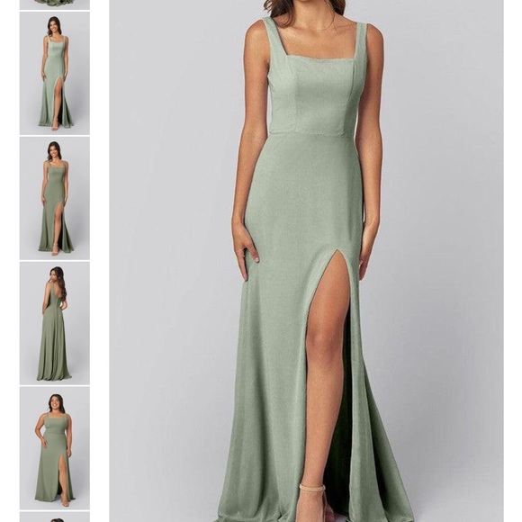 Kennedy Blue Dresses & Skirts - Square Neck Sage Green Maxi Dress with Thigh Slit